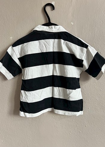 Erkek Çocuk Siyah Beyaz Çizgili Polo Tişört - Görsel 2