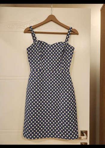 Mavi Puantiyeli Vintage Midi Elbise