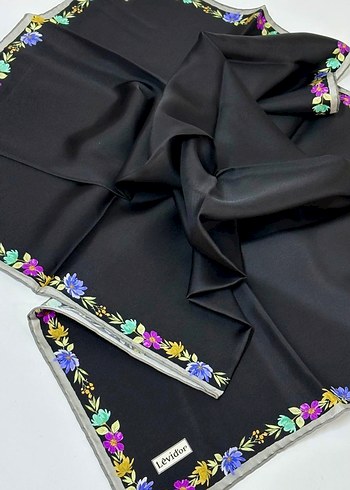 Siyah Kadın twill İpek Eşarp - Levidor - Görsel 14