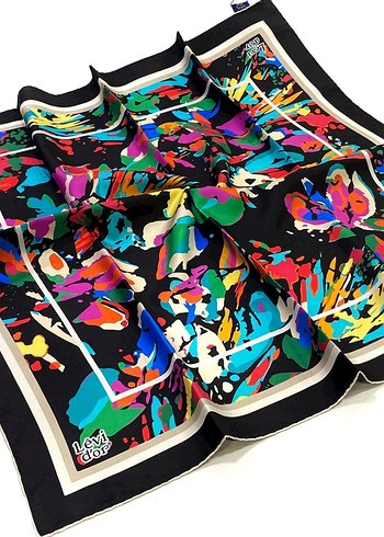 Siyah Kadın twill İpek Eşarp - Levidor - Görsel 15