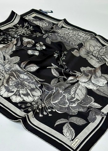 Siyah Kadın twill İpek Eşarp - Levidor - Görsel 4