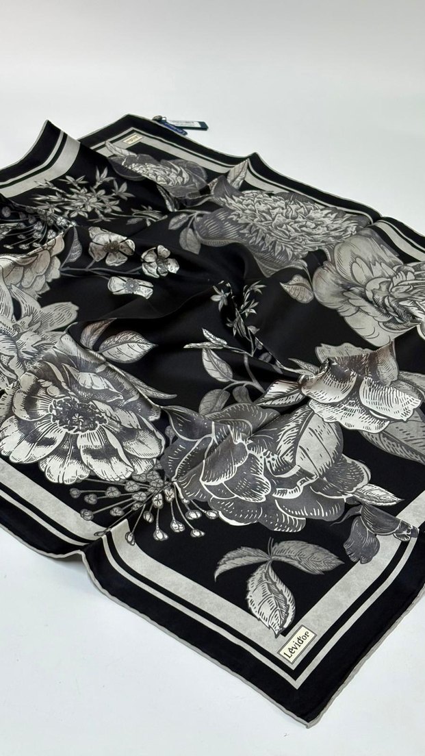 Siyah Kadın twill İpek Eşarp - Levidor - Görsel 4