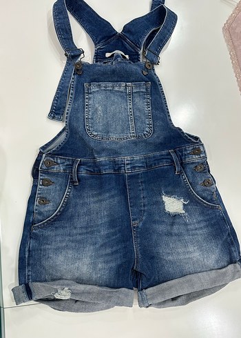 Koyu Mavi Denim Askılı Tulum