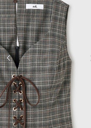 Kahverengi Ekose Kemerli Midi Yelek - Görsel 3