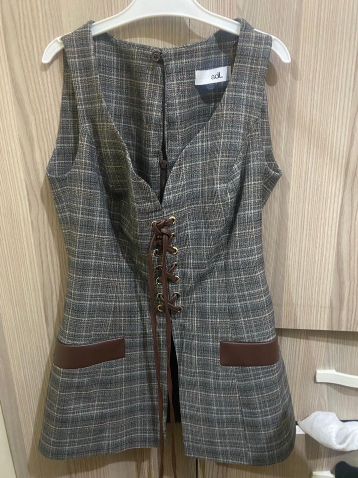 Kahverengi Ekose Kemerli Midi Yelek - Görsel 2