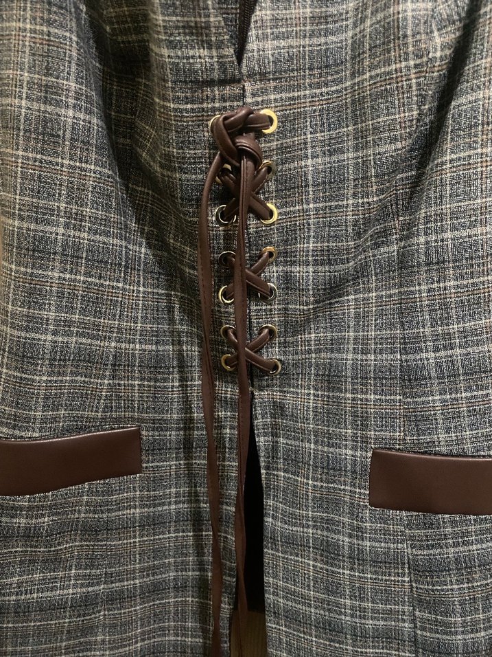 Kahverengi Ekose Kemerli Midi Yelek - Görsel 5