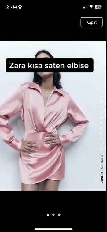 Zara saten elbise