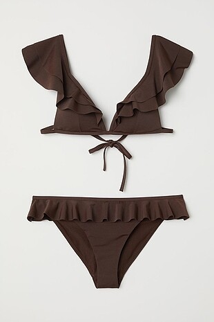 H&M Koyukahve Fırfırlı Bikini