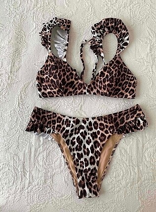 H&M H&M Leopar Desenli Fırfırlı Bikini Takımı
