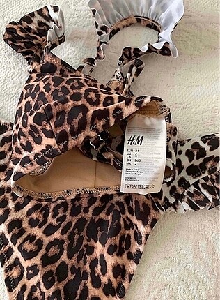 34 Beden kahverengi Renk H&M Leopar Desenli Fırfırlı Bikini Takımı