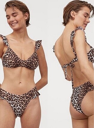 H&M Leopar Desenli Fırfırlı Bikini Takımı