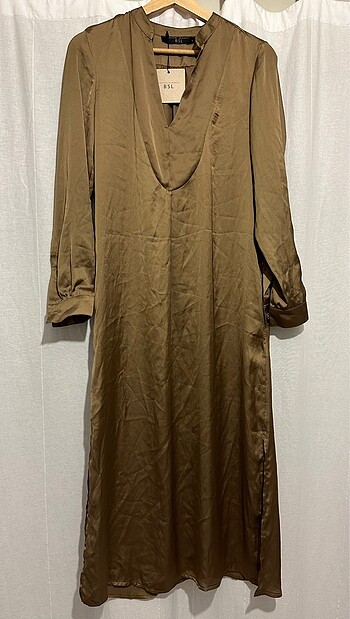 BSL FASHION Yağ Yeşili Uzun Elbise/Tunik