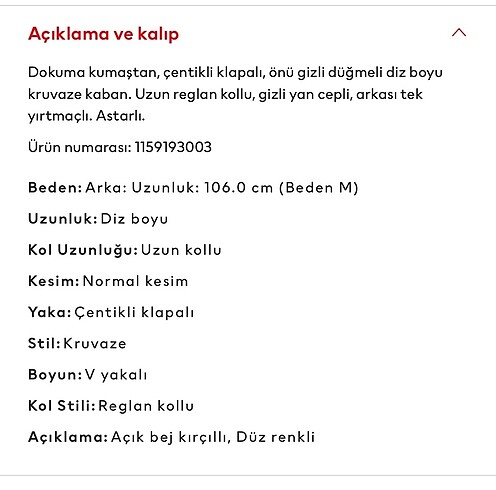 s Beden Hm kruvaze kaban