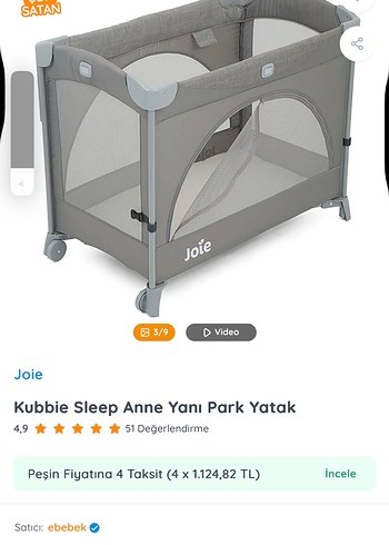 Beden gri Renk Joie Kubbie Sleep Yanı Park Yatak Gri