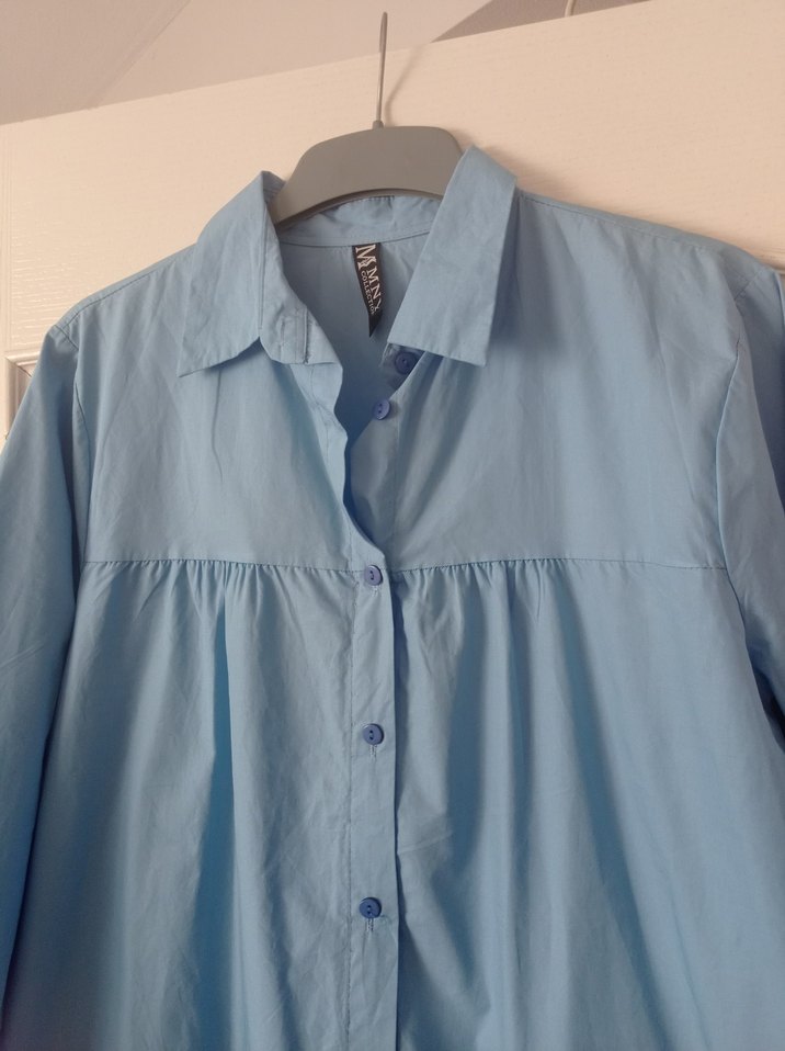 Mavi Keten Uzun Kollu Gömlek - Görsel 4