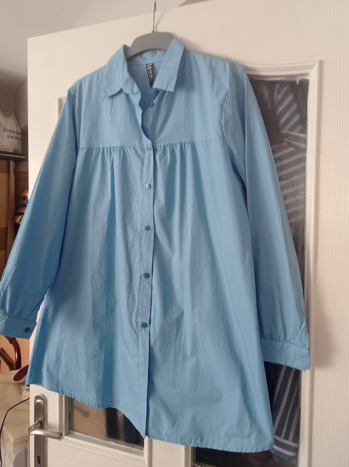 Mavi Keten Uzun Kollu Gömlek - Görsel 3