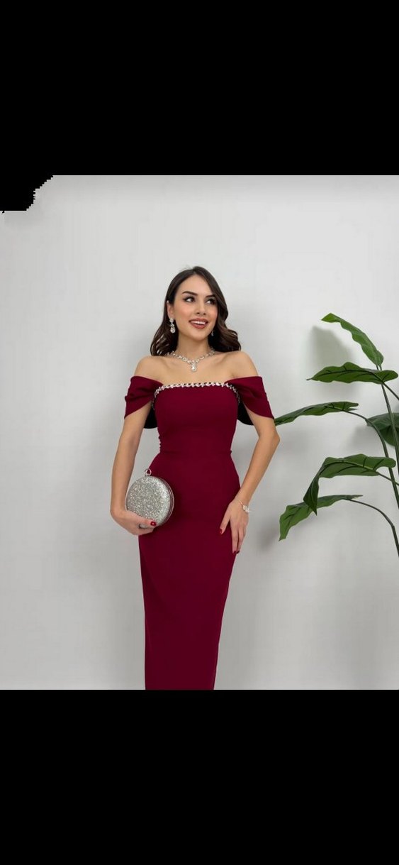 Kırmızı Parlak Midi Elbise - Görsel 3