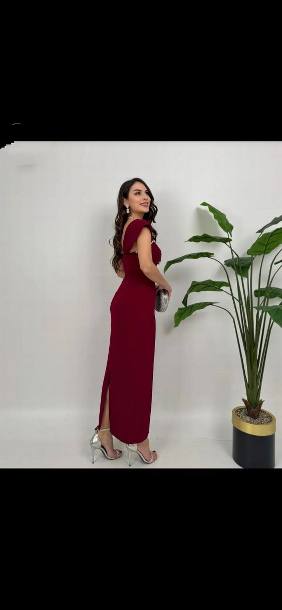Kırmızı Parlak Midi Elbise - Görsel 2