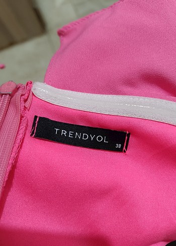 Pembe Uzun Fırfırlı Straplez Elbise - Görsel 6