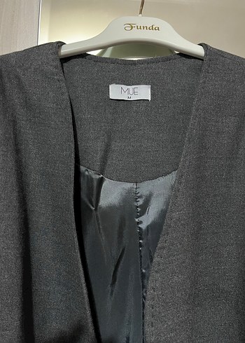 Gri Düğmeli Kadın Keten Blazer Ceket - Görsel 2