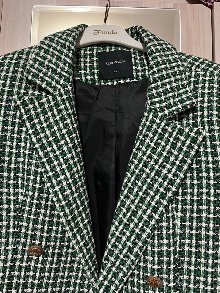 Yeşil Kareli Kadın Blazer Ceket - Görsel 2