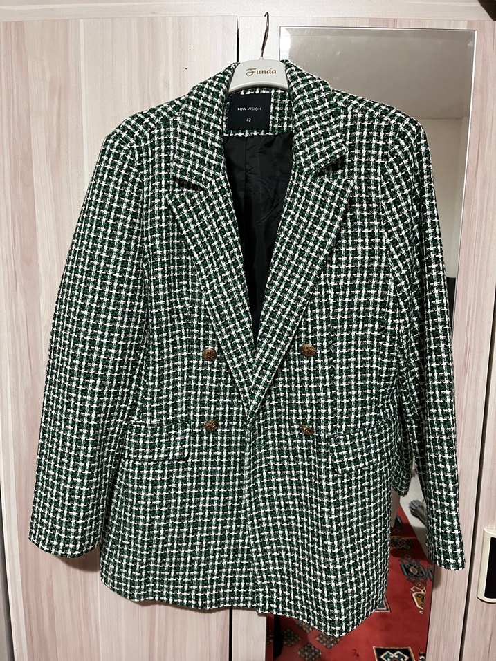 Yeşil Kareli Kadın Blazer Ceket - Görsel 3