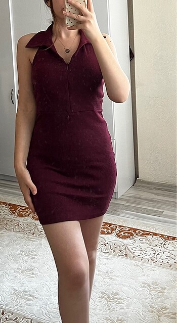 Bordo mini elbise
