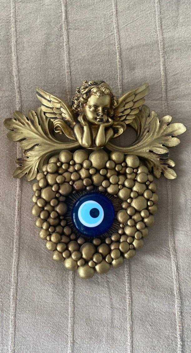Melek figürlü  nazar boncuklu duvar süsü - Görsel 3