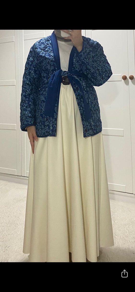 Uzun Lacivert Bağlamalı Bohem Kimono - Görsel 4