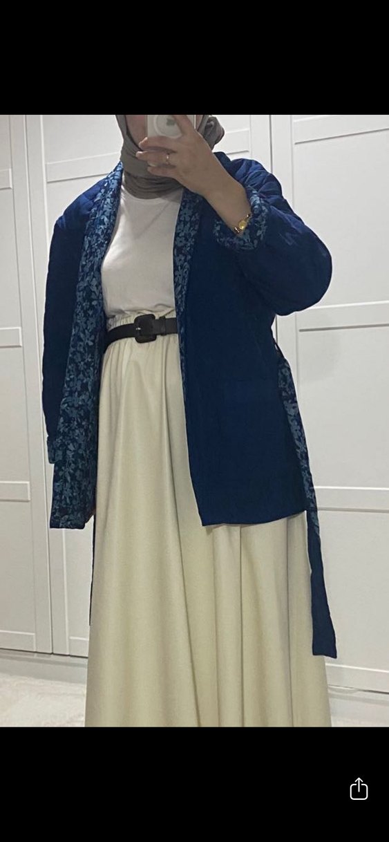 Uzun Lacivert Bağlamalı Bohem Kimono - Görsel 2