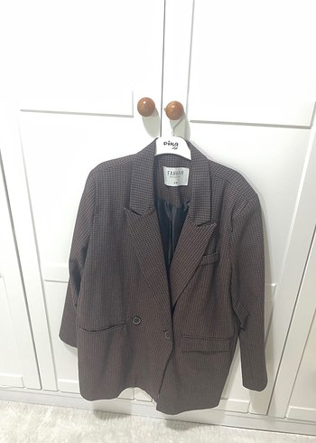 Düğmeli Ekoseli Kadın Kahverengi Blazer Ceket - Görsel 4