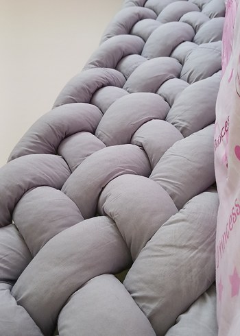 Gri Örgü Desenli Emzirme Yastığı ve çocuk yatak kenar korumalık - Görsel 12