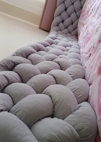 Gri Örgü Desenli Emzirme Yastığı ve çocuk yatak kenar korumalık - Görsel 10