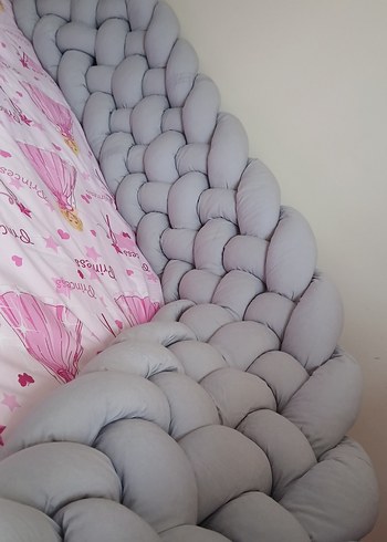 Gri Örgü Desenli Emzirme Yastığı ve çocuk yatak kenar korumalık - Görsel 8