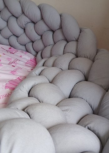 Gri Örgü Desenli Emzirme Yastığı ve çocuk yatak kenar korumalık - Görsel 9