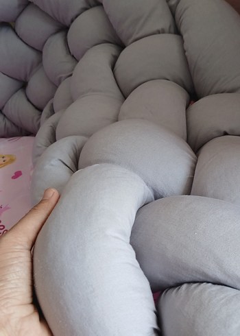 Gri Örgü Desenli Emzirme Yastığı ve çocuk yatak kenar korumalık - Görsel 6