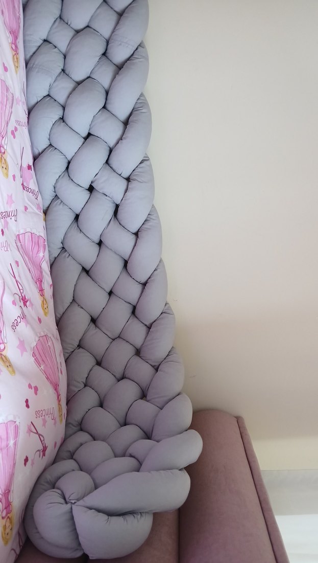 Gri Örgü Desenli Emzirme Yastığı ve çocuk yatak kenar korumalık - Görsel 4