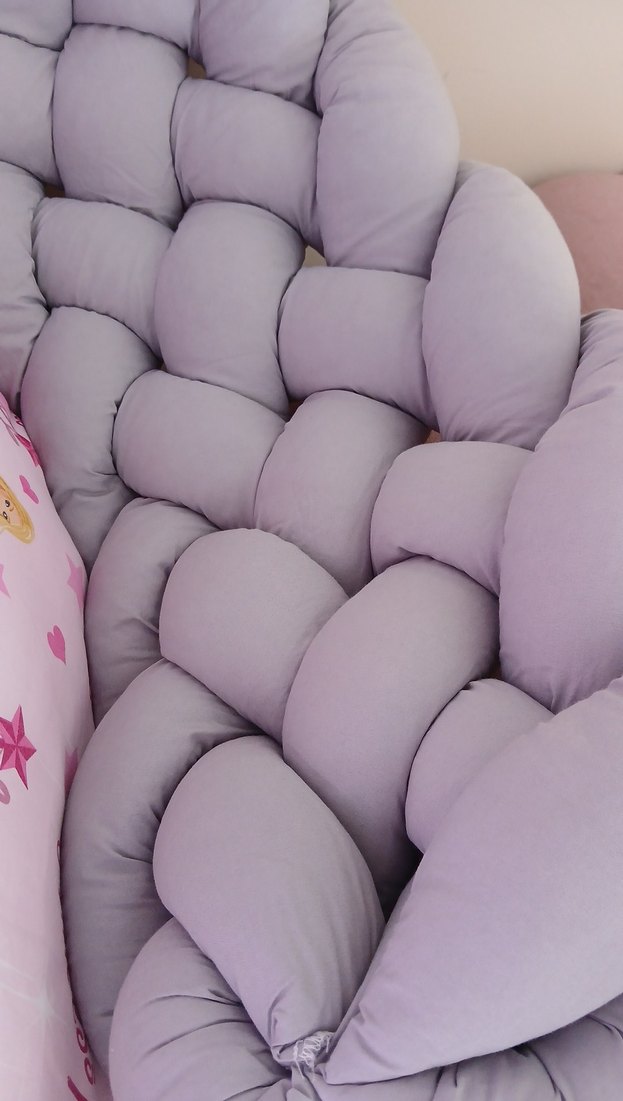 Gri Örgü Desenli Emzirme Yastığı ve çocuk yatak kenar korumalık - Görsel 2