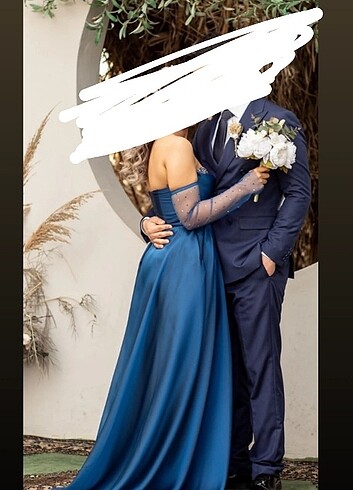 s Beden Mavi nişan elbisesi 