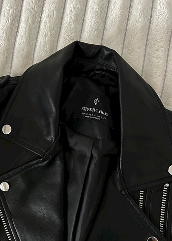 s Beden Kadın Siyah Deri Biker Ceket