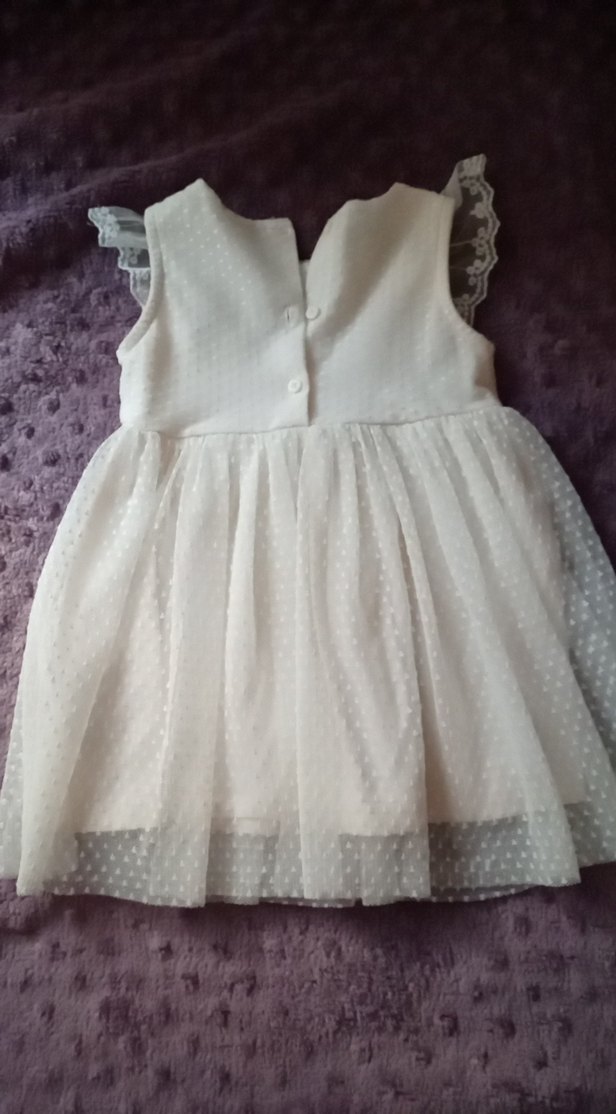 Kız Çocuk Beyaz Fırfırlı Pamuklu Elbise - Görsel 3