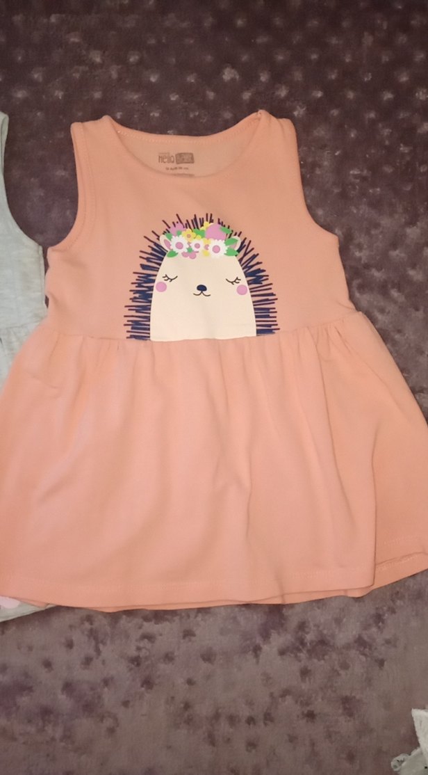 Kız Çocuk Pamuklu Renkli Baskılı Elbise - Görsel 3