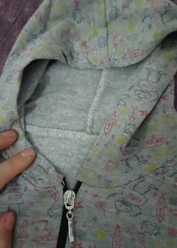 Kapüşonlu Fermuarlı Erkek Çocuk Gri Sweatshirt - Görsel 2