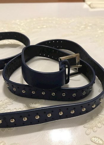 Koyu Mavi Kadın Deri Perçinli Kemer - Görsel 3