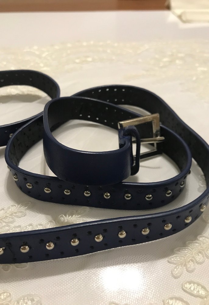 Koyu Mavi Kadın Deri Perçinli Kemer - Görsel 3