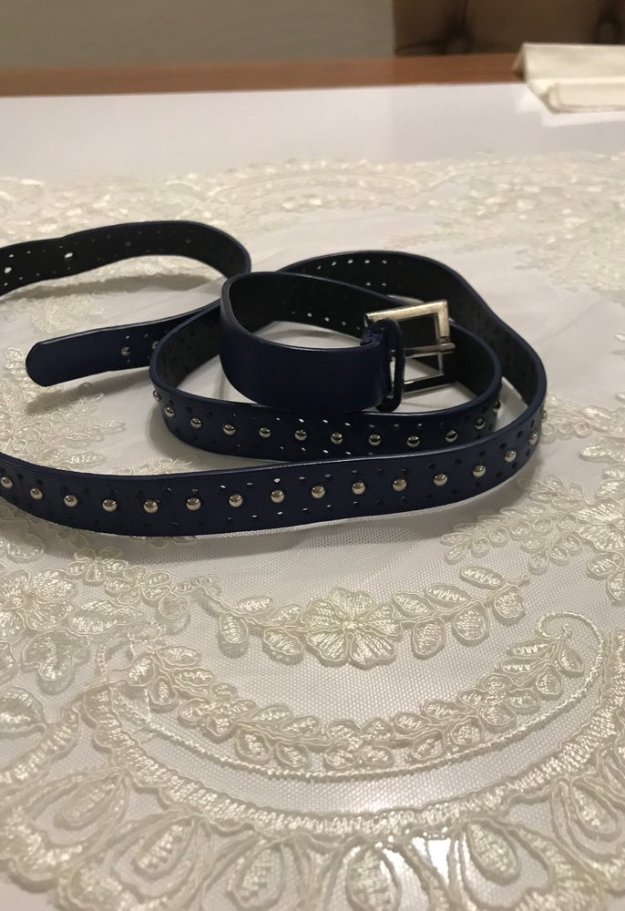 Koyu Mavi Kadın Deri Perçinli Kemer - Görsel 2