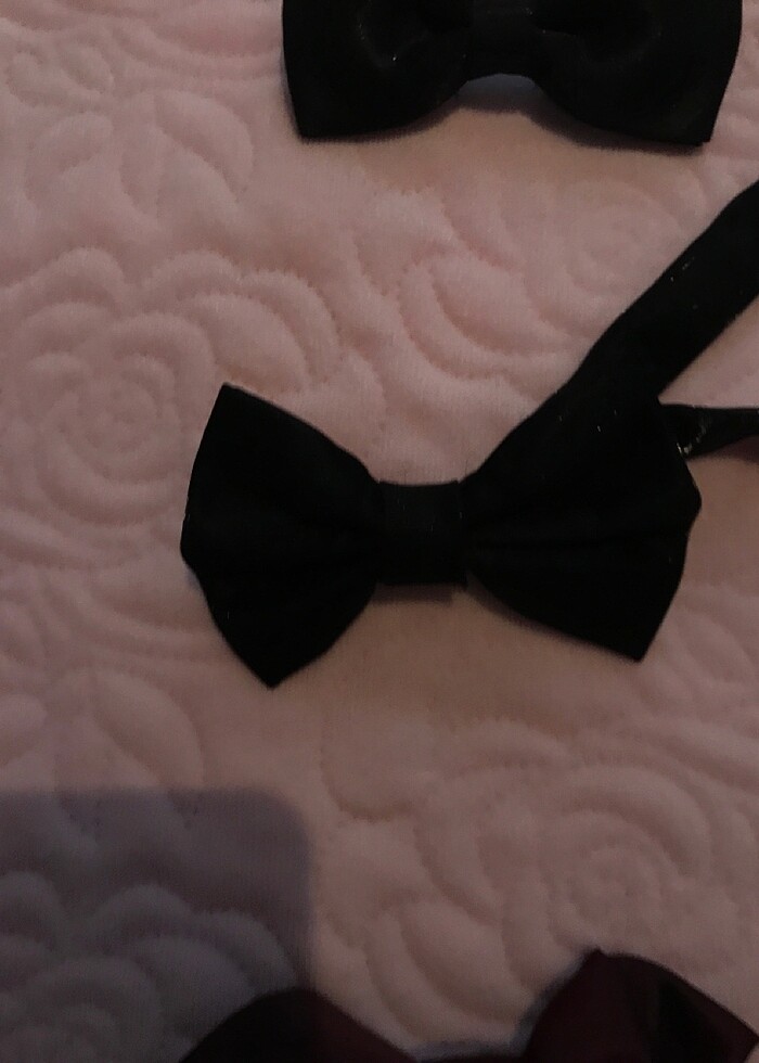 2 adet saten siyah papyon 1adet bordo papyon - Görsel 3