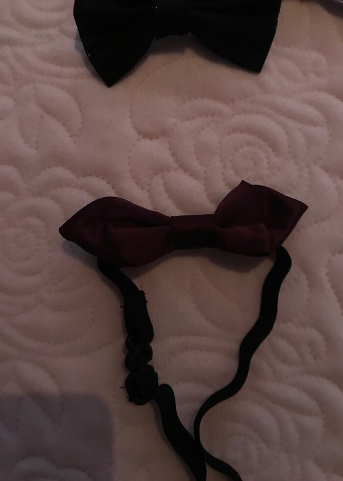2 adet saten siyah papyon 1adet bordo papyon - Görsel 4