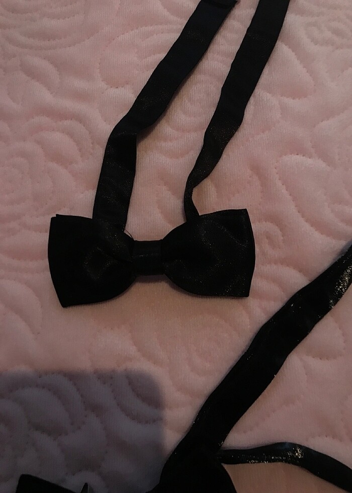 2 adet saten siyah papyon 1adet bordo papyon - Görsel 2