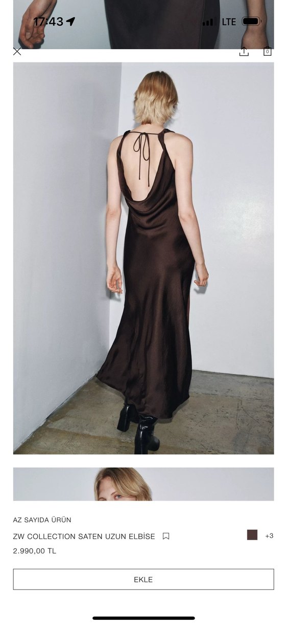 Zara Kahverengi Drapeli Uzun Saten Elbise - Görsel 3